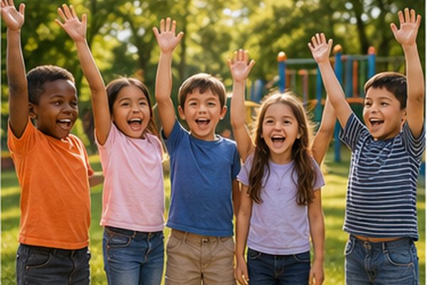 School-age children at outdoor play