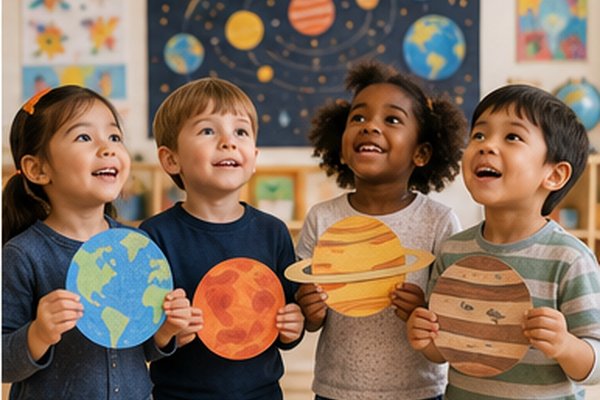 Preschoolers exploring the solar system