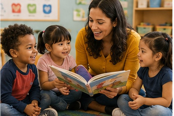 Bilingual teacher with children
