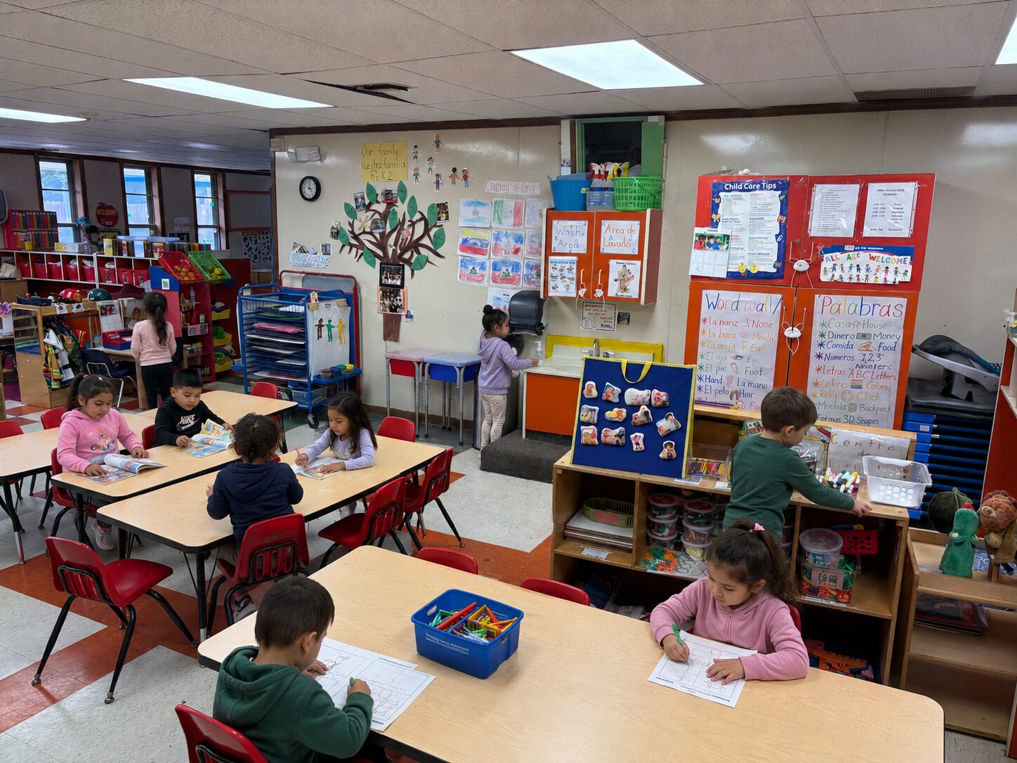 Pre-K classroom with Spanish word wall (Palabras) at Marietta Academy