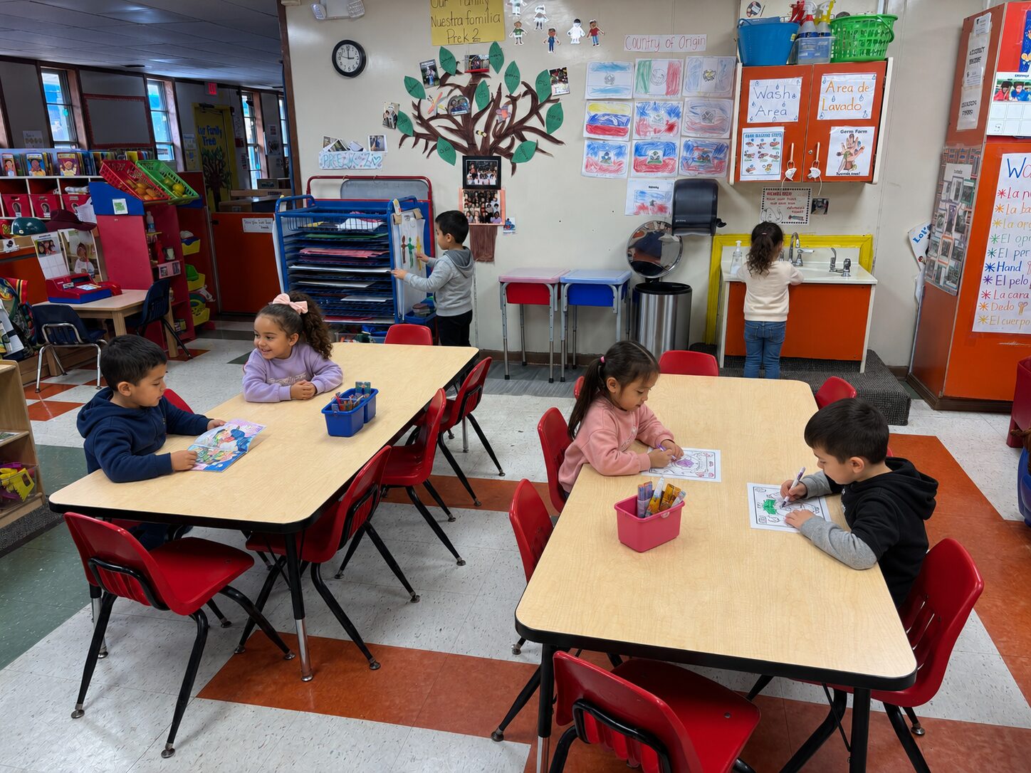 Georgia Pre-K students learning at activity tables at Marietta Academy in Marietta, GA